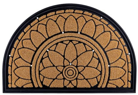 APleasant Half Moon Door Mat for Front Door, Indoor Outdoor Heavy Duty Entry Rug, Non-Slip Rubber Backed, Washable Dirt Trapper Mat with Drainage, 60x90cm Large (Yellow)