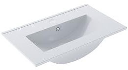 BAIKAL Countertop Washbasin | Bathroom Sink | Ceramic Washbasin | Rectangular | Gloss White | Depth 36 cm | Width 61 cm