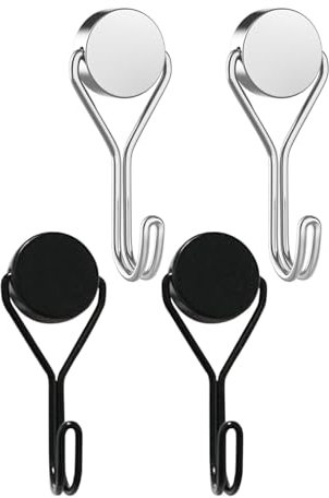 IPNSDON 4 pezzi ganci magnetici, ganci neri super magnetici per cucina, gadget, camera da letto, armadietto, scrivania, frigorifero, luci decorative appese, attrezzi da giardino (nero, argento)