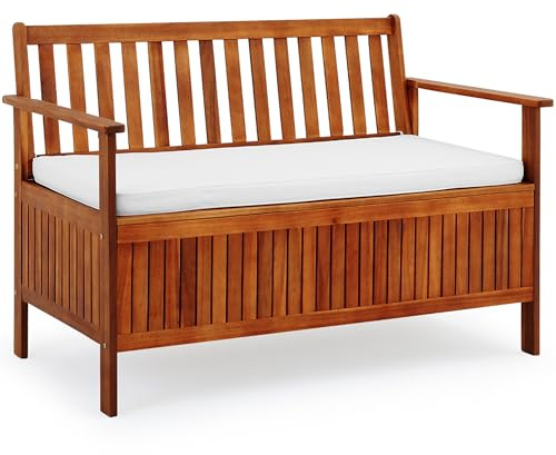 Casaria® Cassapanca Contenitore 120x84cm Legno di Acacia 320 kg Vano Potaoggetti Panchina da Giardino Arredo Esterno Interno Divanetto Contenitore