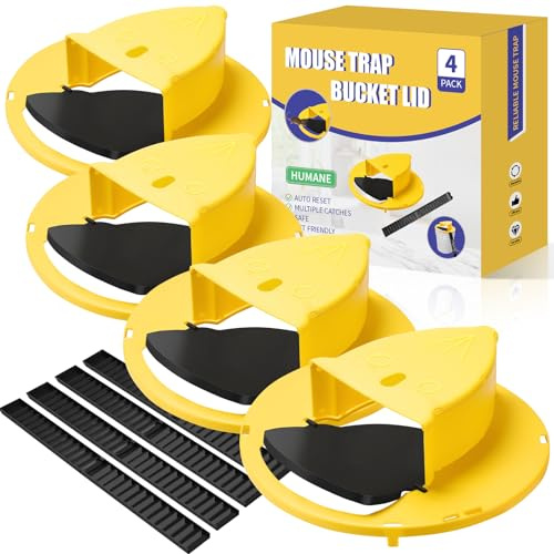 Trampas para ratones, tapa de cubo de 4 trampas para ratones, para cubo de 5 galones, captura múltiple, reinicio automático, tapa reutilizable para trampa de ratas para interiores y exteriores
