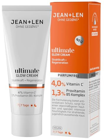 Jean & Len Ultimate Glow Cream, ideale per tutti i tipi di pelle, dona un colorito radioso, con derivato della vitamina C, crema viso vegana e senza profumo, 50 ml