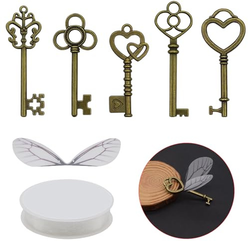 AebDerp 50pcs Vintage Schlüssel Charms DIY Schmuck Anhänger-Bronze | Fliegende Schlüssel Anhänger mit Flügel und Perle für Kette, Hochzeit, Party, Schlüsselanhänger, Geschenk und DIY Basteln