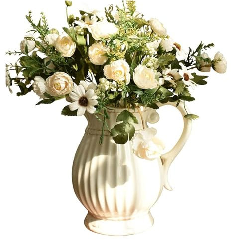 Decoratif Vase en céramique Blanche avec Grande poignée, pichet de Style français rétro, Pot à Lait, Pot Floral de Campagne pour la décoration de la Maison, centres de Table et événements Fleur