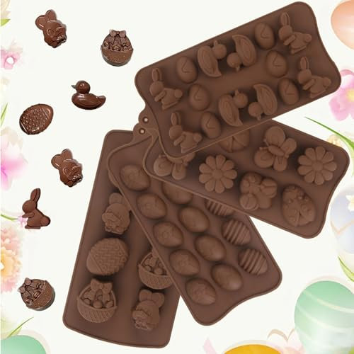 RYAN Lot de 4 Moule Chocolat Paques Motif Mignon Moule Lapin de Paques Antiadhésif Moule Silicone Oeuf de Paques pour Bricolage Moule Chocolat Bonbons Biscuits