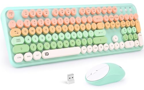 Wireless Keyboard and Mouse Set, 2.4GHz Colorful Computer Full-Size Keyboard with Number Pad, Silent Cute Wireless Mouse for PC/Windows/Desktop/Laptop (Blue)
