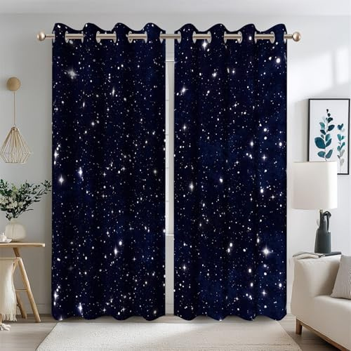 Ttincceer Galaxy Starry Night Blackout Vorhänge für Kinder Schlafzimmer Dunkelblau Außenraum Universum Raum Verdunkelung Fenster Vorhänge Hitze Blocking 2 Panel 117x138cm