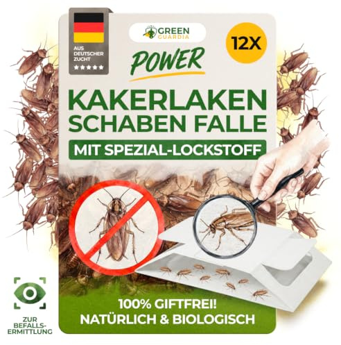Kakerlaken/Schaben Falle mit Spezial-Lockstoff - 12x Kakerlaken/Schaben Fallen - umweltfreundlich Schaben bekämpfen, Chemiefreie Falle mit starker Klebefläche, giftfrei & geruchsneutral