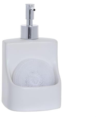 ROCKING GIFTS Dispensador Jabon Estropajo Blanco Ceramica Resistente Fácil Uso