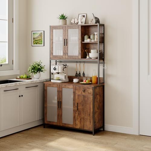 Dripex Küchenschrank 181cm Hoher Buffetschrank mit Arbeitsplatte, Vorratsschrank Küche mit 5 Türen und eine Schublade, Hochschrank Küche für Wohnzimmer Esszimmer Bar, Industrie-Design
