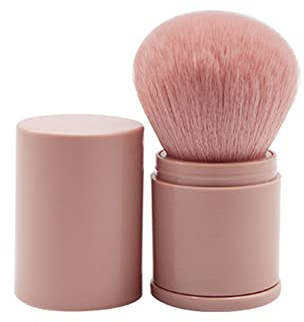 Infällbar Kabuki makeupborste – resebunden och rougeborste för pulver, kräm, konturering (rosa)