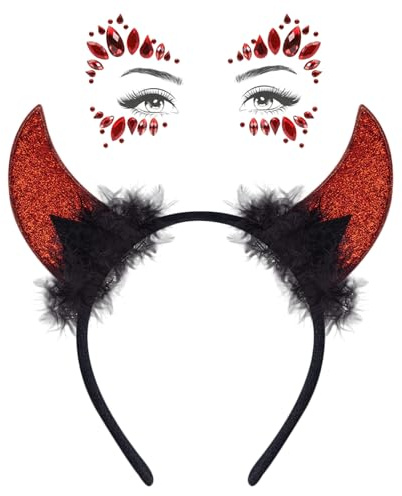 TYXHXTYF Cerchietto con Corna da Diavolo con Gemme Adesivi, Cerchietto Halloween Diavolo, per Halloween Carnevale