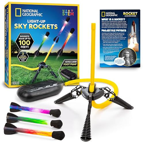 Blue Marble National Geographic Fusée à Air pour Enfants – Lanceur de Fusées LED, Saute et Propulse des Fusées en Mousse jusqu'à 30,5 Mètres, Jeux de Plein Air