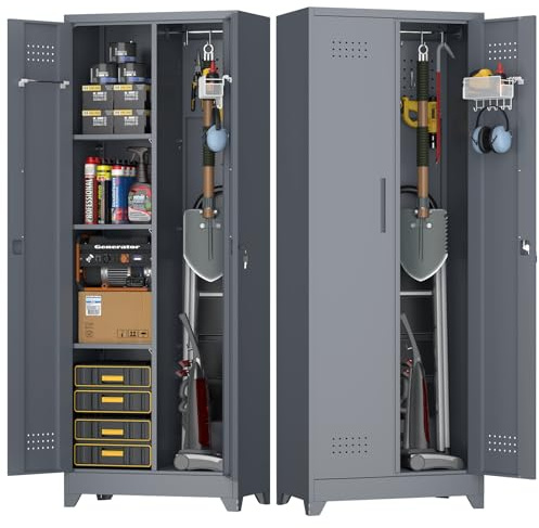 STEELIST Garage Storage Cabinet, Storage Cabinet Heavy Duty, 65 Laundry Room Cabinets, Tool Box for Utility Room, Locking Cabinet with Doors and Shelves, Grey