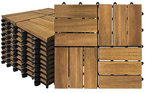 QEENTOE Holzfliesen mit Drainage Stecksystem Balkonfliesen aus Akazienholz Holzoptik Terrassenfliesen Wetterfest Gartenfliesen Bodenfliesen für Terrasse Garten Balkon - Stil B - 22 Stück = 2m²