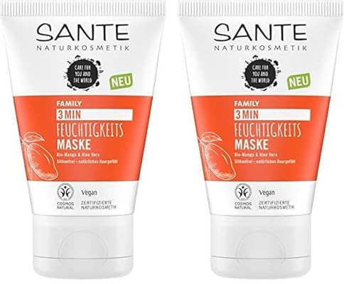 SANTE Naturkosmetik 3 Min Feuchtigkeits Maske Bio-Mango & Aloe Vera, Intensive Haarkur, Repariert und nährt strapaziertes Haar, Schenkt Feuchtigkeit, Verbesserte Kämmbarkeit, Vegan, 100ml