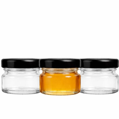 made in home - Lot de pots en verre Mini pots | Capacité de 30 ml | Couvercle à vis | Verre rond To 43 - Pots de confiture, de miel, de fruits, pots de conserve, pots d'échantillons (40, Noir, 30ml)