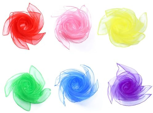 Larfraecy 6 paños de malabares de colores 60 x 60 cm, toallas de gasa para danza cuadrada, paños de colores para guardería, espectáculos infantiles, malabares sensoriales, danza, gimnasia, espectáculo