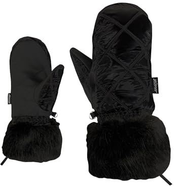 Ziener KWINZI-Z - Manoplas de esquí para Mujer, puños de Piel sintética, protección térmica, Impermeable, Color Negro, 8,5
