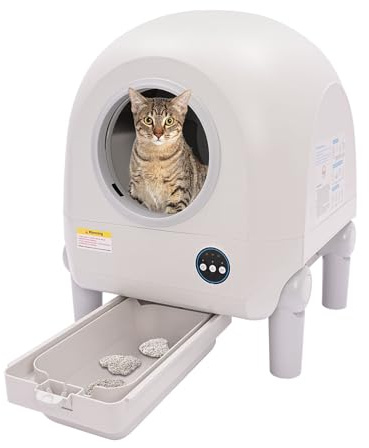 Self Cleaning Cat Litter Box,Smart Cat Litter Box, Automatic Cleaning Tray, Automatic Toilet with App Control Odor Free for Multi Home Large Capacity Smart Safety White