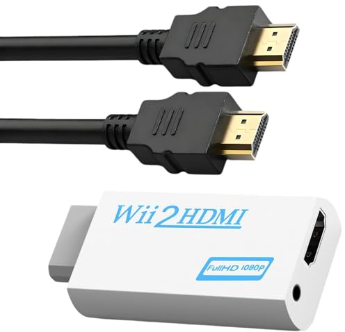 Wii HDMI Adapter, für Fernseher, Full HD 720/1080P Video-Audio Konverter mit 3.5mm Audio +1,5m Kabel, Kompatibel mit TV, Monitor & Beamer, Unterstützt NTSC/PAL 480i/480p/576i/720p/1080p, Weiß
