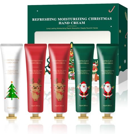 5-teiliges Christmas Handcreme Geschenkset – Feuchtigkeitsspendende Handcreme mit Botanischem Duft – Natürlich, Schnell Einziehend & Nicht Fettend – Pflegend für Trockene Hände