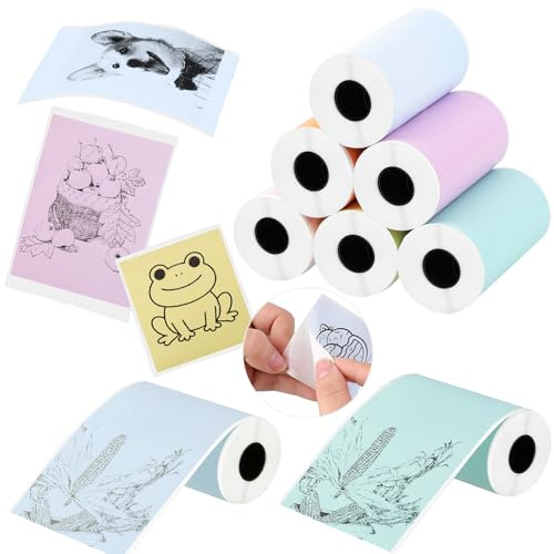 6 rotoli di carta termica autoadesiva, 53 x 28 mm, carta stampabile, per foto, appunti, creazioni fai da te (6 colori)