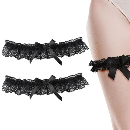 LEPZUR 2 Piezas Liga para Muslo de Encaje Ajustable - Ligas Nupciales para Novia Talla Única (Color Negro) - Accesorio Elegante para Vestidos de Boda y Fiesta