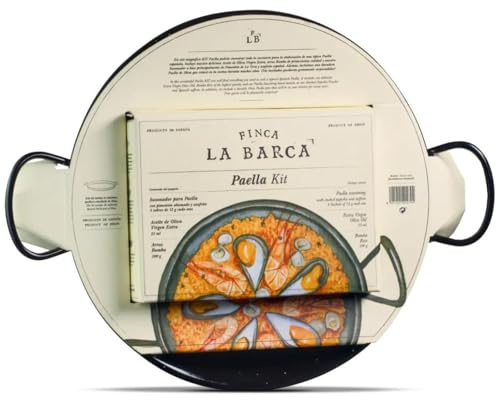 KIT Paella con Paellera 30 cm – Set Completo – Incluye: Arroz Bomba 300g, Aceite de Oliva Virgen Extra 25ml y Sazonador - Paellera Esmaltada Compatible con Gas, Inducción y Vitro – 4 Raaciones