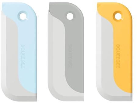 Reochps Shower Squeegee 3pcs Small Window & Glass Cleaner with Soft Rubber Blade for Bathroom Mirror Kitchen Counter Tile & Car Window(Sky Blue Yellow Grey)