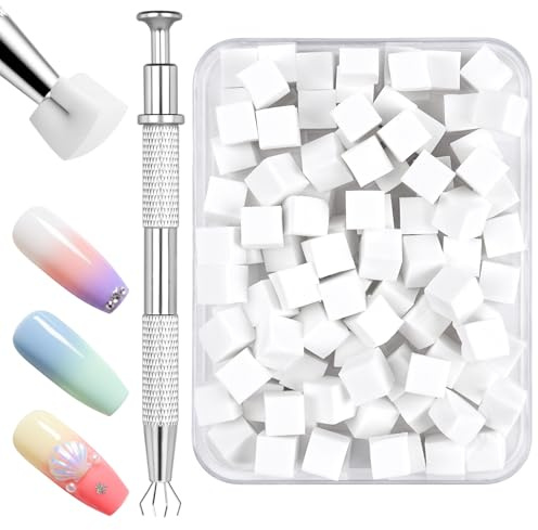AOOSA 200 Stück Nail Art Schwamm mit Metallgreifer, Sponge Nagel Pinsel | Nageldesign Zubehör Schwammpinsel, Nagelkunst schwammpinsel, Maniküre Zubehör für Gradient Nail Art Patterns