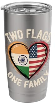 Two Flags One Family American Indian USA America India Stainless Steel Insulated Tumbler