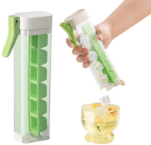 Press Ice Cube Tray with Storage Container, One-Push Easy Release Ice Cube Tray with Lid & Scoop, Ice Cube Moulds Set for Freezer, Drinks, Cocktails, Iced Coffee (Green, One Size)