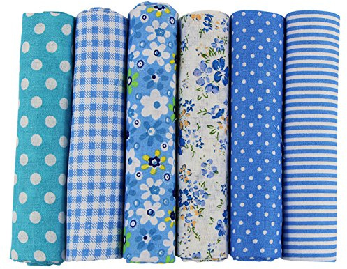 UOOOM 6pcs 50 x 50 cm patchwork cotone Tessuto DIY Handmade Quilting Tessuto motivi diversi (Blu)