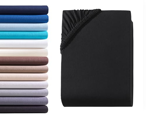 Hometex Premium Textiles Exclusive Spannbettlaken Spannbetttuch bis 25 cm Steghöhe | Bettlaken 100% Baumwolle | Extra starker Stoff 160 g/m² | Oeko-TEX® Made IN Green | 90-100x200 cm | Schwarz
