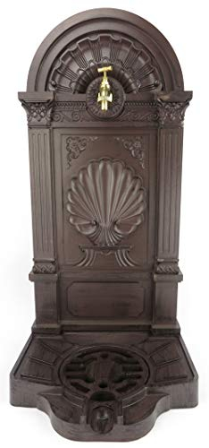 Clever-Deko Fuente de pared, grifo de agua exterior, dispensador de agua, fuente de habitación, columna de dispensador, antiguo, retro, estilo Art Nouveau, gótico, conexión para manguera de jardín,