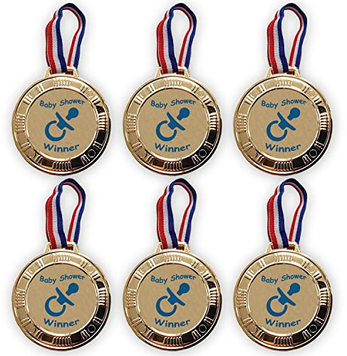 Baby Shower Party Games Winner Medals x 6 - Baby Shower Prize, Baby Shower Favours (Blu)