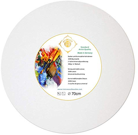 Stretcher Frame Round Canvas 70 cm Made of Pine Wood Covered with 380 g/m² Cotton Fabric Primed - Made in Germany