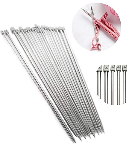 Zasiene Stricknadeln, 11 Paar, 35 cm, Edelstahl, Silber, Gerade