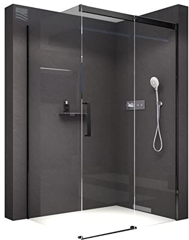 BERNSTEIN® Duschkabine mit Schiebetür Eckdusche DX906 FLEX Schwarz matt- Dusche Schiebetür x Breite: 100x90cm Duschglas aus 8mm ESG Klarglas mit NANO-Beschichtung