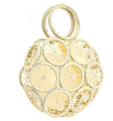 Stroh Crossbody Tasche für Sommer Frauen Strand Schulter Top Runde Lemon Muster Tote Handtasche, 2, Einheitsgröße