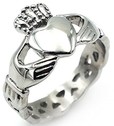 Beydodo Anillos Hombre de Acero Inoxidable,Corona con Corazón Claddagh Anillos Hombre de Compromiso Plata Anillos Talla 57(18.1)