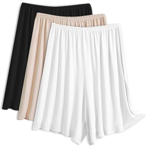 EYNDYN Confezione da 3 Pantaloncini da Donna a metà Slip per sotto-Abiti, Sottoveste, Pantaloncini Culotte con Gonna Divisa, Pelle, Nero, Bianco, Large