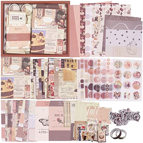 Gearific Scrapbooking Supplies Kit, Ästhetische Scrapbook Kit mit A6 Grid Notebook, DIY Journaling Zubehör, Geburtstag Handwerk Geschenk für Teenager Mädchen Kind Frauen (Braun)