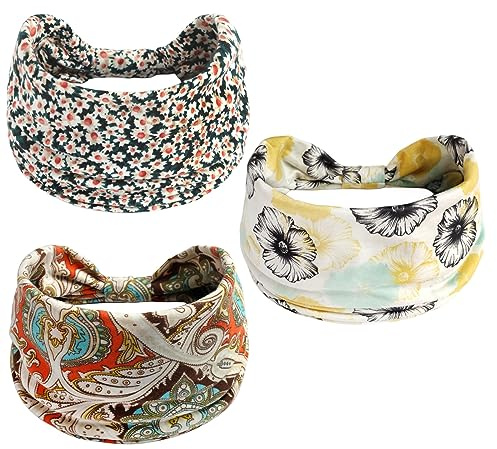 scicent HaarbäNder Damen 3 Stück Haarband Damen Stirnband Sommer Elastische Stirnbänder Sport Headwrap Headband mit Schleife Weich Verdreht Strinband Frauen Mädchen, 13633