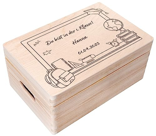 Creative Deco Personalisiert Einschulung Geschenk Junge Mädchen Schulanfang | Geschenke | Einschulungsgeschenke Erster Schultag | Schultüte Holzkiste Erinnerungsbox | für 1. und 5. Klasse | Deko