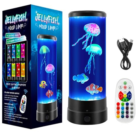 Mineup Quallen Lampe, 17 Farben Jellyfish Lamp Mit 4 Lichtmodi, LED Quallen Aquarium Lampe, Qualle Lavalampe, Stimmungslicht Für Heimdekoration, Weihnachten Geschenke Für Kinder Und Erwachsene