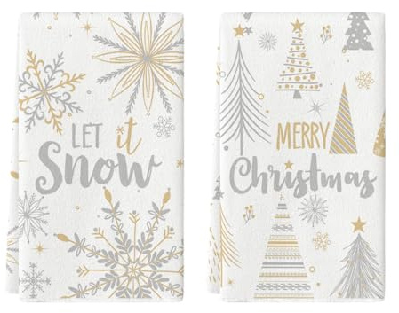 Artoid Mode Bäume Schneeflocken Weihnachten Küchentücher Geschirrtücher, 42x65 cm Let It Snow Saisonale Xmas Winter Dekoration Handtücher 2er Set