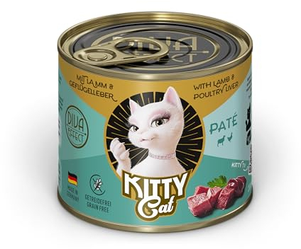 KITTY Cat Paté Cordero e hígado de Aves de Corral, 6 x 200 g, Comida húmeda para Gatos, sin Cereales, con taurina, Aceite de salmón y mejillón de Labios Verdes, pienso Completo con Alto Porcentaje de