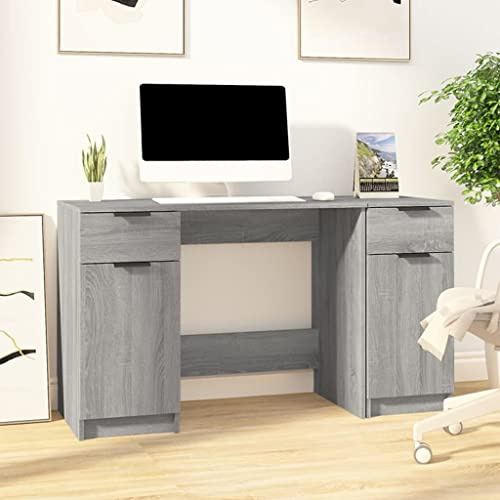 MNISDFL Escritorio para gaming, mesa de ordenador, mesa de juegos, escritorio con armario auxiliar, color gris Sonoma